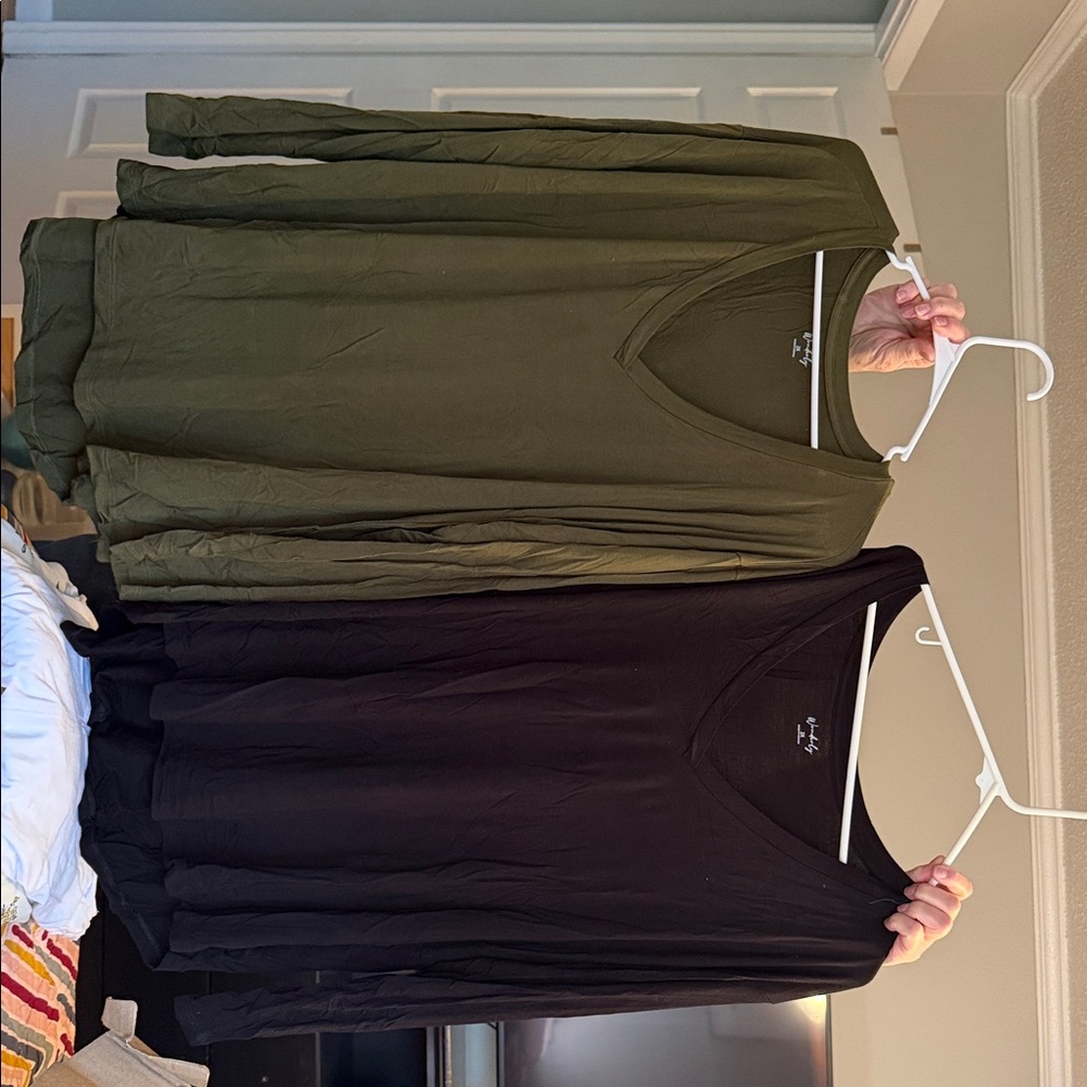 Wonderly Long Sleeve Tops - Olive and Black